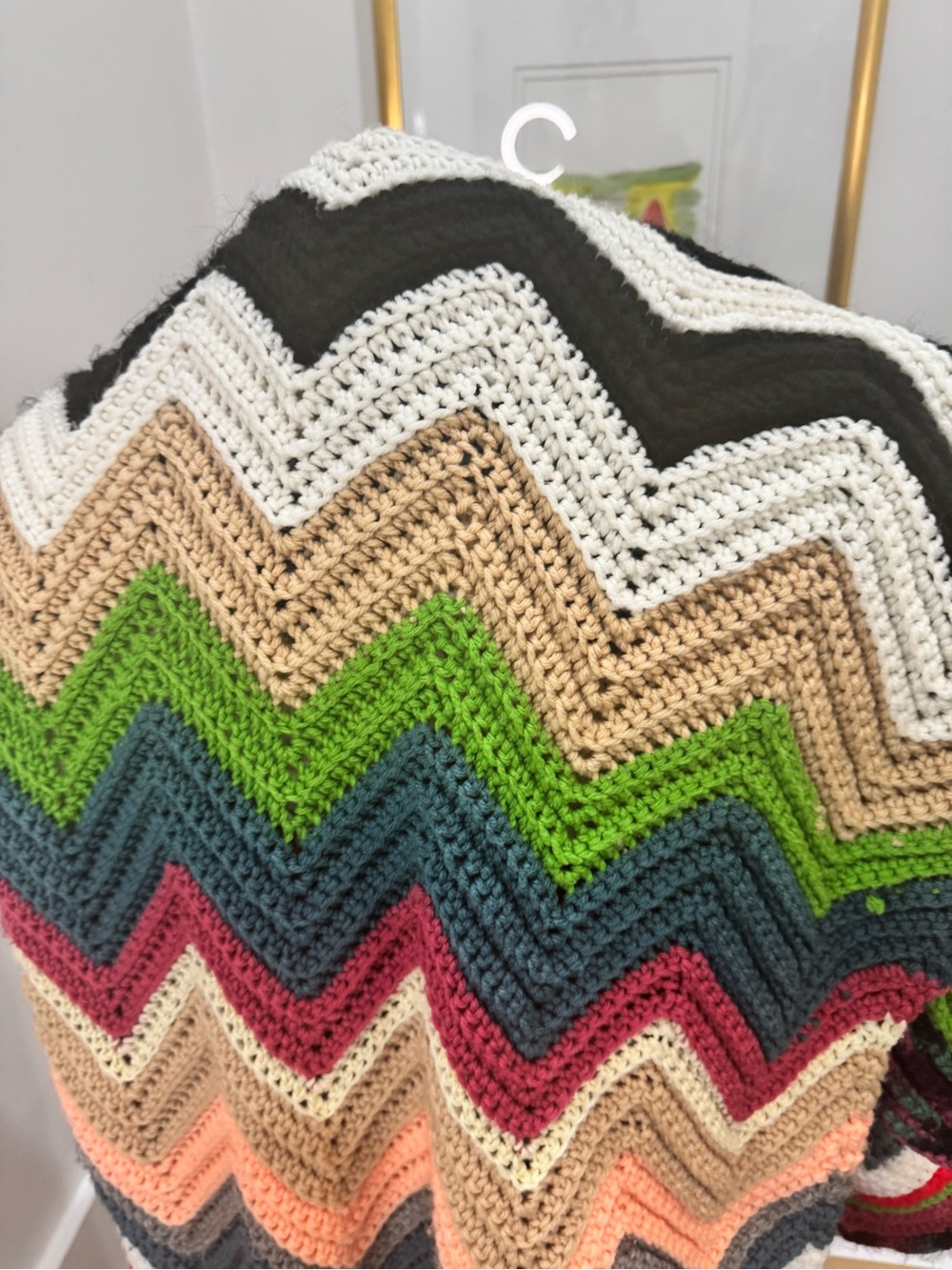 Multicolor Zigzag Crochet handmade vintage couch throw, great colors!! - Picture 4 of 4